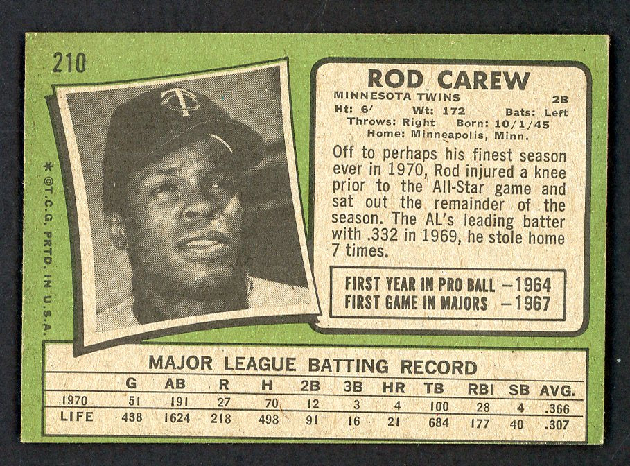 1971 Topps Baseball #210 Rod Carew Twins EX-MT 566373