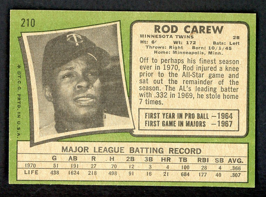1971 Topps Baseball #210 Rod Carew Twins EX-MT 566374