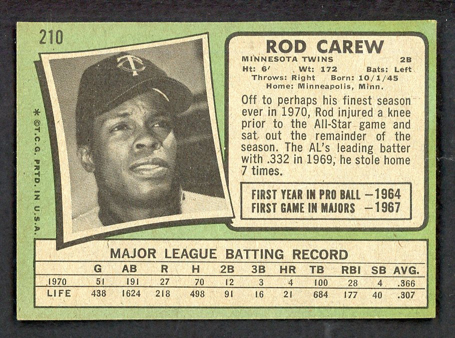 1971 Topps Baseball #210 Rod Carew Twins EX-MT 566375