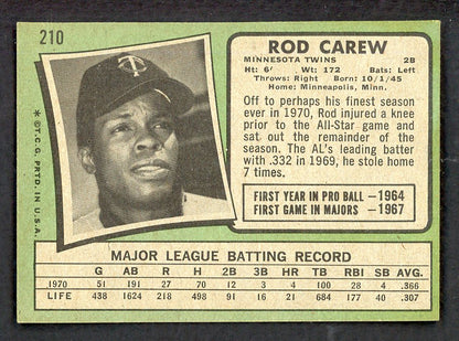 1971 Topps Baseball #210 Rod Carew Twins EX-MT 566375