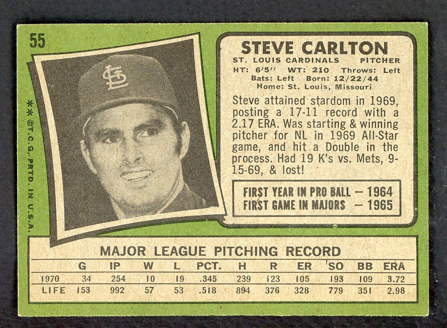 1971 Topps Baseball #055 Steve Carlton Cardinals EX-MT 566378