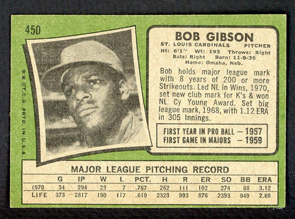 1971 Topps Baseball #450 Bob Gibson Cardinals EX-MT 566384