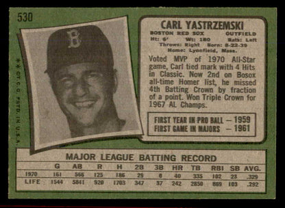 1971 Topps Baseball #530 Carl Yastrzemski Red Sox EX-MT 566393