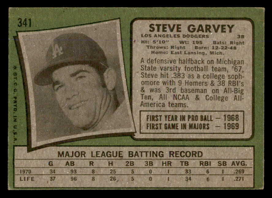 1971 Topps Baseball #341 Steve Garvey Dodgers EX-MT 566398