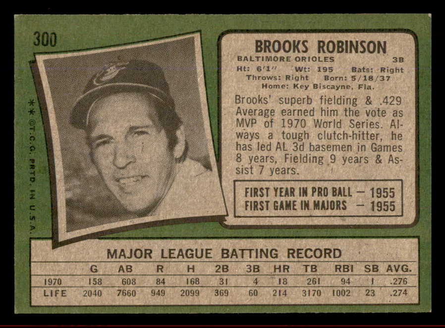 1971 Topps Baseball #300 Brooks Robinson Orioles VG-EX 566401