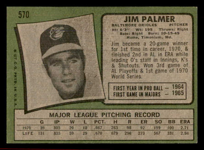 1971 Topps Baseball #570 Jim Palmer Orioles EX-MT 566404