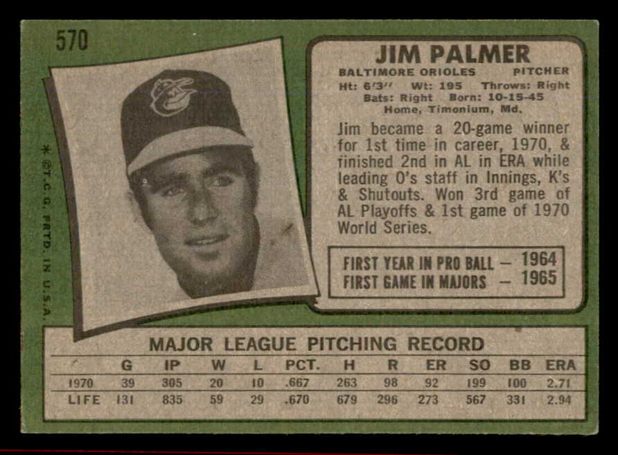 1971 Topps Baseball #570 Jim Palmer Orioles VG-EX 566405