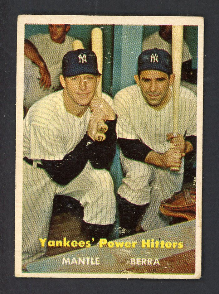 1957 Topps Baseball #407 Mickey Mantle Yogi Berra Yankees VG-EX 566421