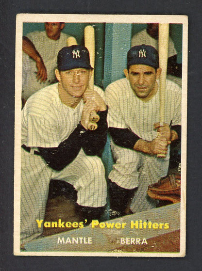 1957 Topps Baseball #407 Mickey Mantle Yogi Berra Yankees VG-EX 566421