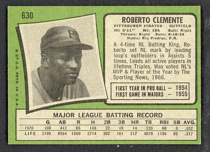 1971 Topps Baseball #630 Roberto Clemente Pirates EX-MT 566442