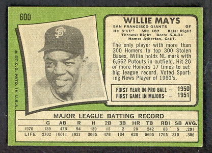 1971 Topps Baseball #600 Willie Mays Giants EX-MT 566443