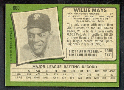 1971 Topps Baseball #600 Willie Mays Giants EX-MT 566447