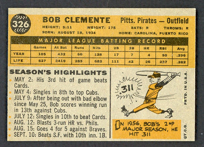 1960 Topps Baseball #326 Roberto Clemente Pirates EX-MT 566466