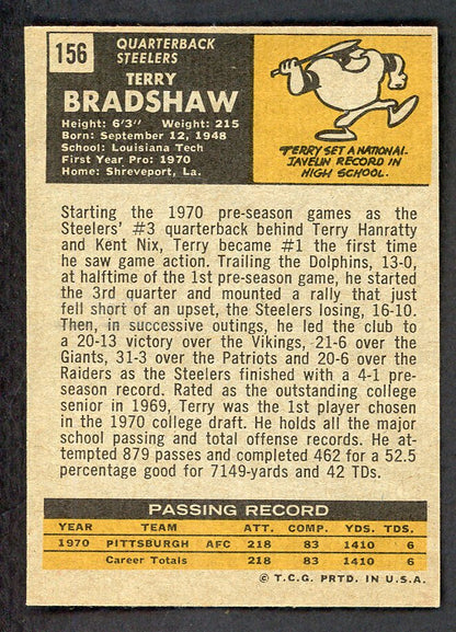1971 Topps Football #156 Terry Bradshaw Steelers EX-MT 566471