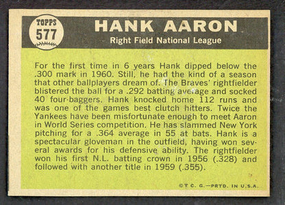 1961 Topps Baseball #577 Hank Aaron A.S. Braves NR-MT 566477