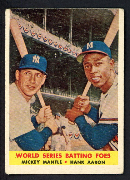1958 Topps Baseball #418 Mickey Mantle Hank Aaron VG/VG-EX 566480