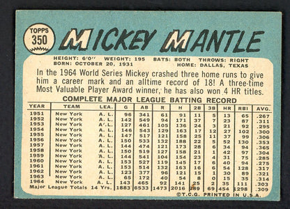 1965 Topps Baseball #350 Mickey Mantle Yankees EX+ 566491
