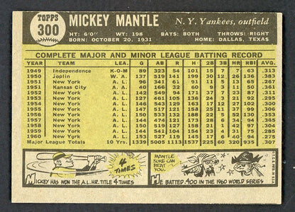 1961 Topps Baseball #300 Mickey Mantle Yankees EX/EX+ mc 566493