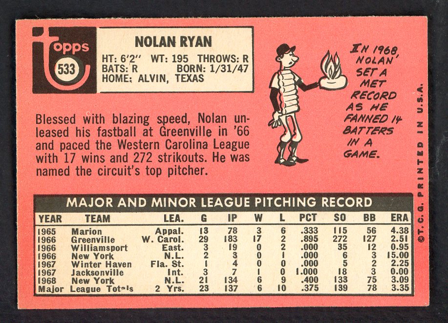 1969 Topps Baseball #533 Nolan Ryan Mets EX-MT 566497