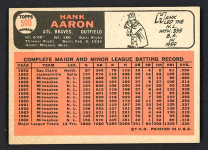 1966 Topps Baseball #500 Hank Aaron Braves EX-MT 566499