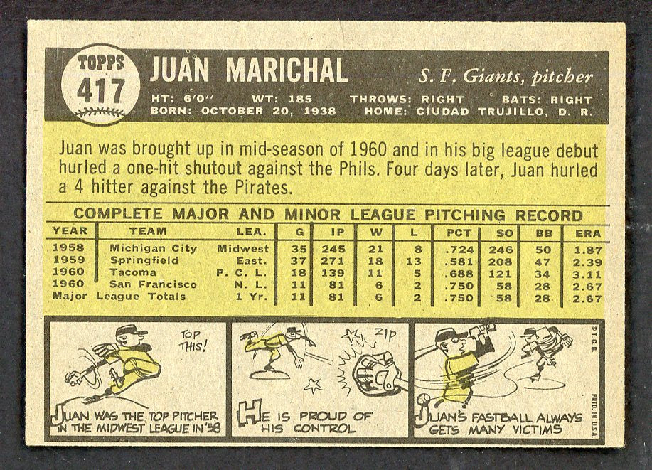 1961 Topps Baseball #417 Juan Marichal Giants EX 566504