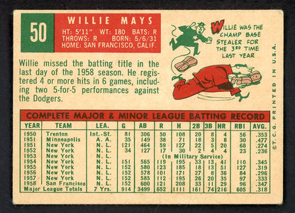 1959 Topps Baseball #50 Willie Mays Giants VG-EX 566519