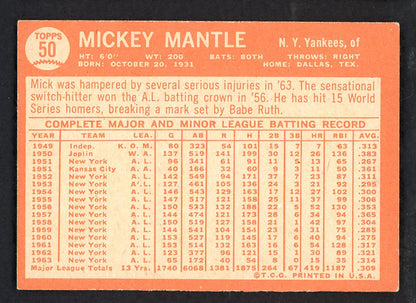 1964 Topps Baseball #50 Mickey Mantle Yankees EX+/EX-MT 566523