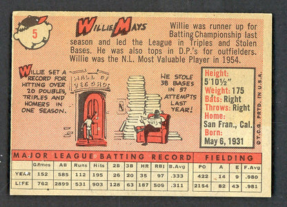 1958 Topps Baseball #5 Willie Mays Giants VG-EX 566526