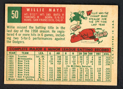 1959 Topps Baseball #50 Willie Mays Giants VG-EX 566527