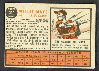 1962 Topps Baseball #300 Willie Mays Giants VG-EX 566533