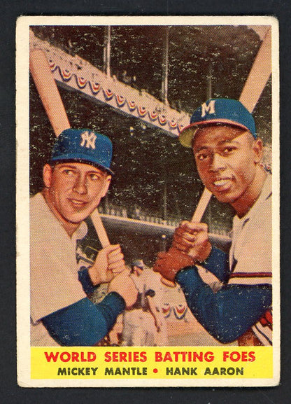 1958 Topps Baseball #418 Mickey Mantle Hank Aaron VG 566535