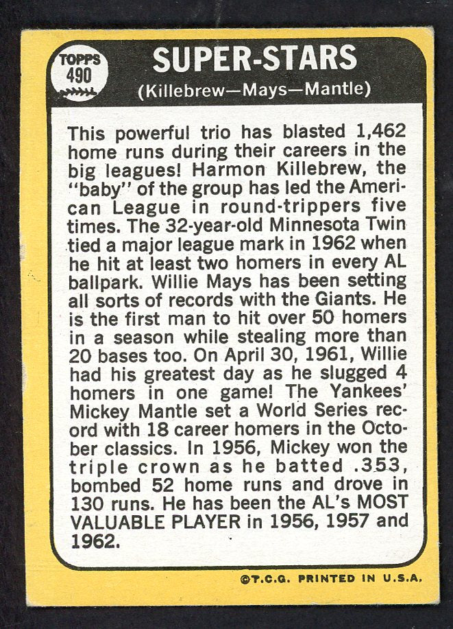 1968 Topps Baseball #490 Mickey Mantle Willie Mays EX+ 566540