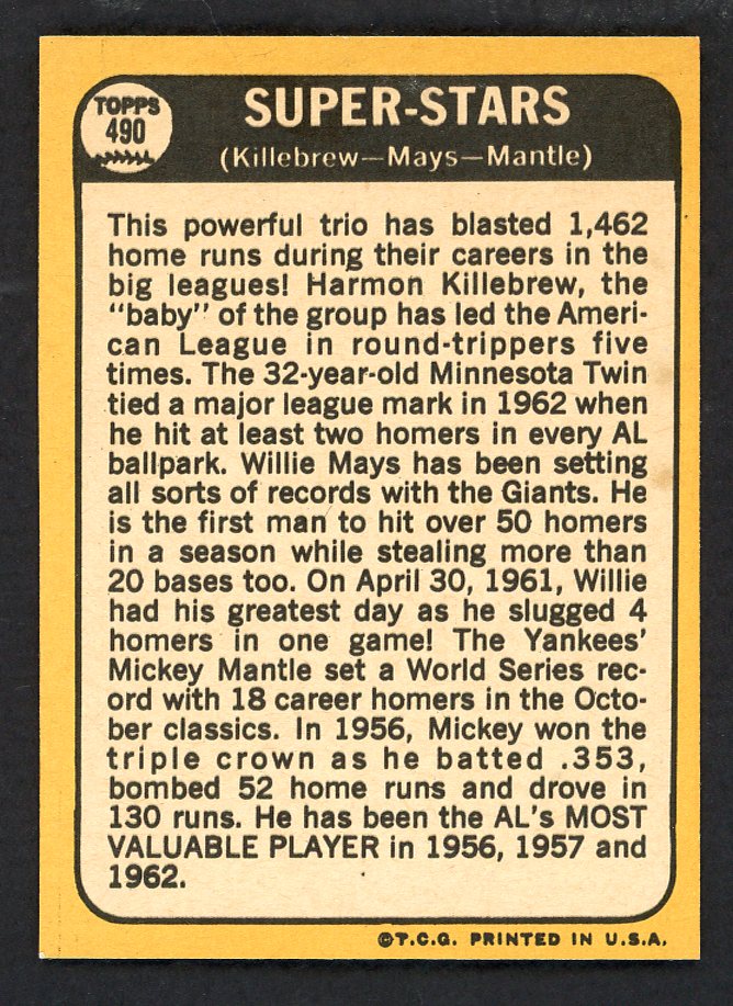 1968 Topps Baseball #490 Mickey Mantle Willie Mays NR-MT 566541