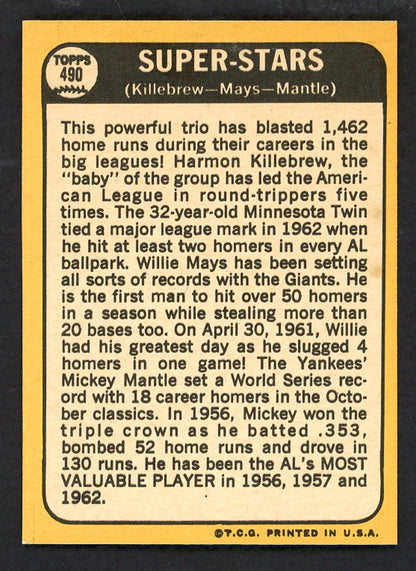 1968 Topps Baseball #490 Mickey Mantle Willie Mays NR-MT 566541