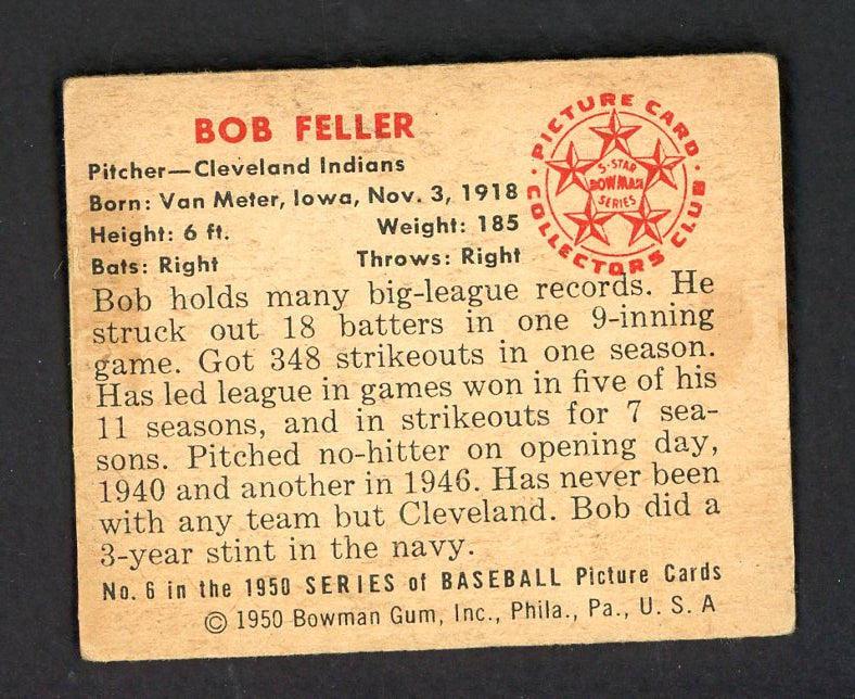 1950 Bowman Baseball #6 Bob Feller Indians VG-EX/EX 566545