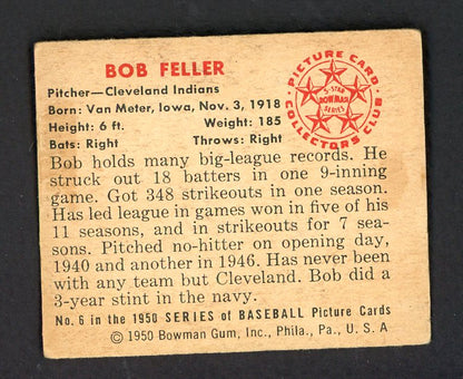 1950 Bowman Baseball #6 Bob Feller Indians VG-EX/EX 566545