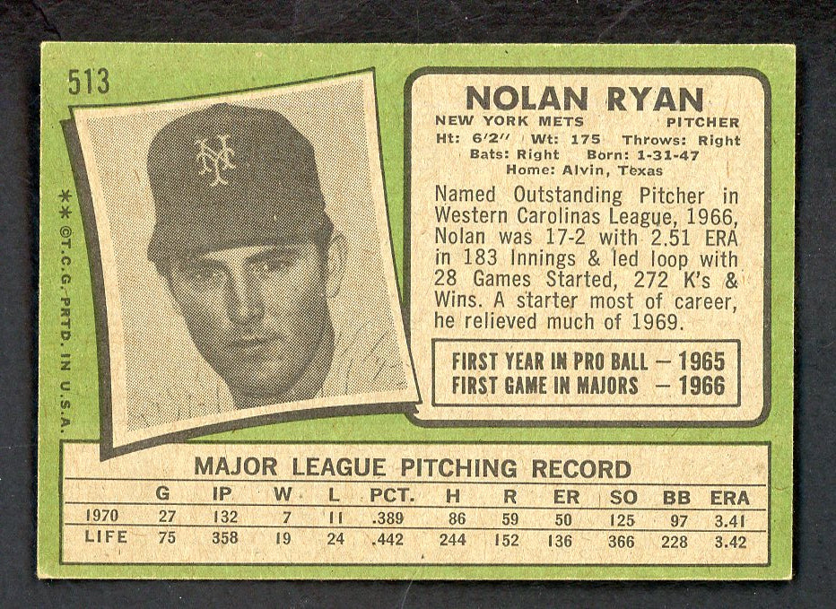 1971 Topps Baseball #513 Nolan Ryan Mets EX-MT 566546