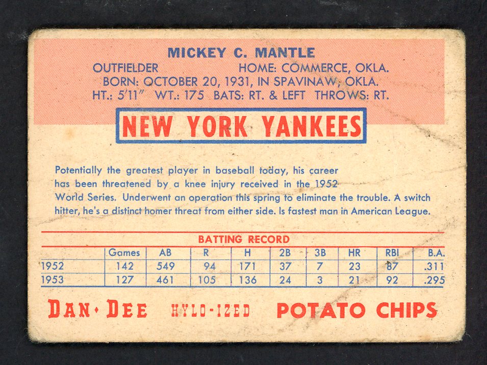 1954 Dan Dee Mickey Mantle Yankees Good creases 566548