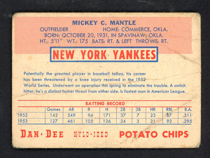 1954 Dan Dee Mickey Mantle Yankees Good creases 566548