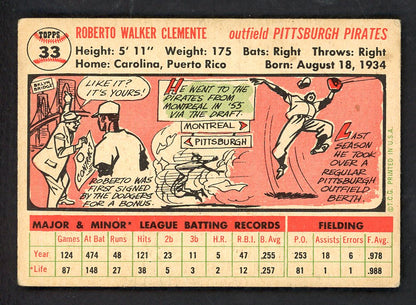 1956 Topps Baseball #33 Roberto Clemente Pirates VG-EX White 566552