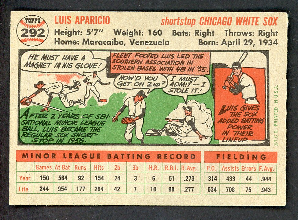 1956 Topps Baseball #292 Luis Aparicio White Sox EX-MT 566554