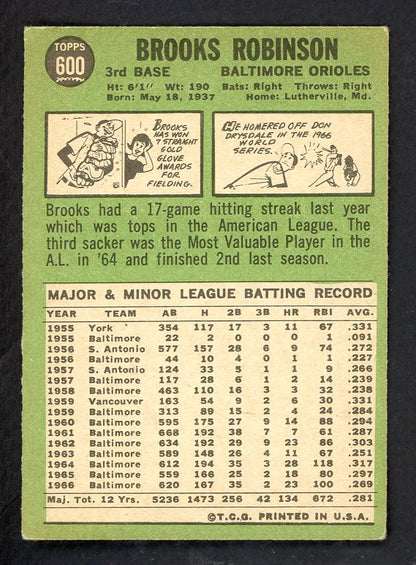 1967 Topps Baseball #600 Brooks Robinson Orioles VG 566564
