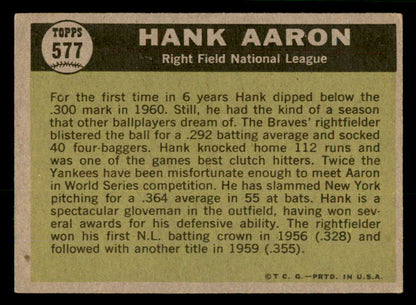 1961 Topps Baseball #577 Hank Aaron A.S. Braves EX+/EX-MT 566575