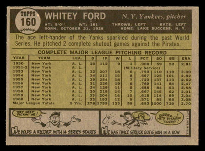 1961 Topps Baseball #160 Whitey Ford Yankees VG-EX 566593