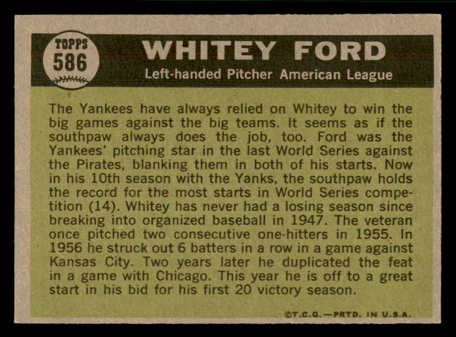 1961 Topps Baseball #586 Whitey Ford A.S. Yankees EX 566595