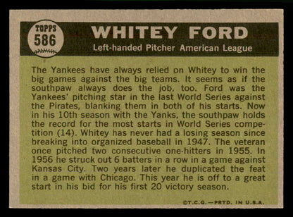 1961 Topps Baseball #586 Whitey Ford A.S. Yankees EX 566595