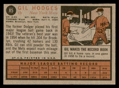 1962 Topps Baseball #85 Gil Hodges Mets EX-MT 566599