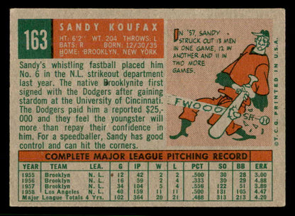 1959 Topps Baseball #163 Sandy Koufax Dodgers VG-EX 566607