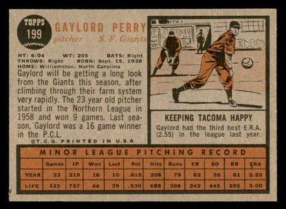 1962 Topps Baseball #199 Gaylord Perry Giants EX-MT 566629