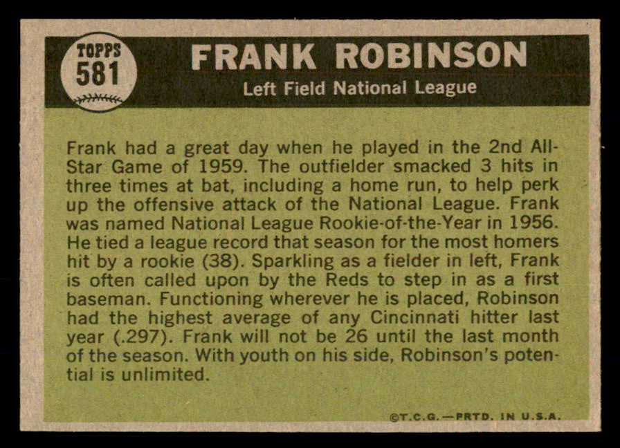 1961 Topps Baseball #581 Frank Robinson A.S. Reds NR-MT 566643